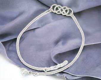 925 Sterling Silver Anklet, 2 Strand Bead Chain With Celtic Design 9+1 Inch Anklet With Extension, Minimalist Celtic Anklet Gift For Her
