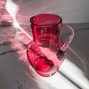 Vintage Art Nouveau glass jug in cranberry glass jug Retro jug made of Art Nouveau glass