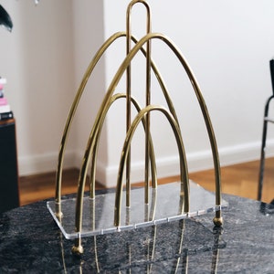Vintage magazine rack gold brass metal magazine holder 70s Vintage