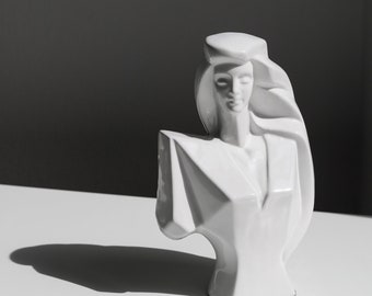 80er Jahre modernistische Figur Dame weiß Keramik, minimalistisch 80s Design