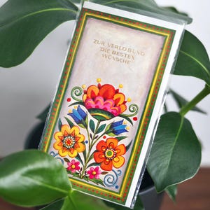 Biglietto d'auguri vintage originale anni '60 e '70 fiori groovy retrò biglietto pieghevole biglietto di fidanzamento corno la buona carta