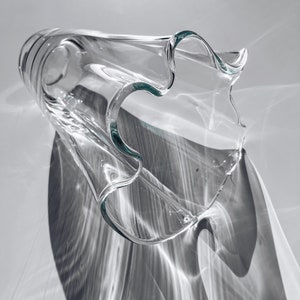 Vintage Glass Vase - curved crystal mouth-blown