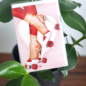 Carte pliante vintage des années 80, carte d'anniversaire rétro originale de Frank Riley avec patins à roulettes