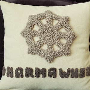 Handmade Dharma Wheel Punch Needle Pillow Cover: Cotton & Linen, Home Décor, HandDrawn Designed Creative Cushion Case, Housewarming Gift