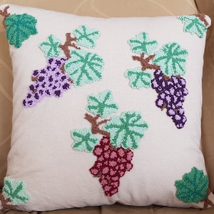 Decorative Grape Punch Needle Pillow Covers, Wine Plant Throw Pillow Case, Designed for Patio Chair Punch Cushion Case, Embroidered Pillows