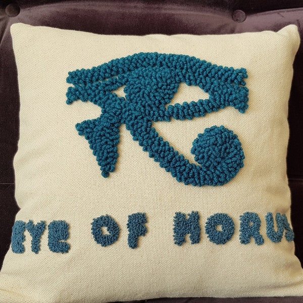 Eye of Horus Unique Punch Needle Pillow Cover, Decorative Throw Pillow Case, HandDrawn Designed Creative Cushion Case, Housewarming Gift