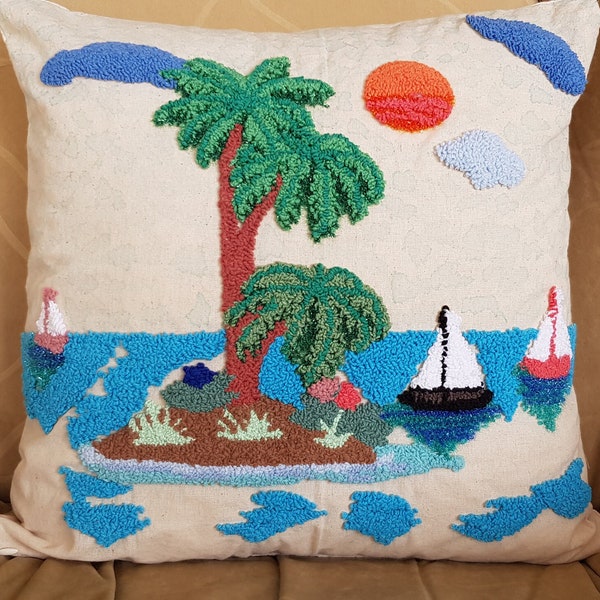 Decorative Punch Needle Pillow Covers 40x40 cm, Island Throw Pillow Case, Designed for Patio Chair Cushions Case, Embroidered Unique Pillows