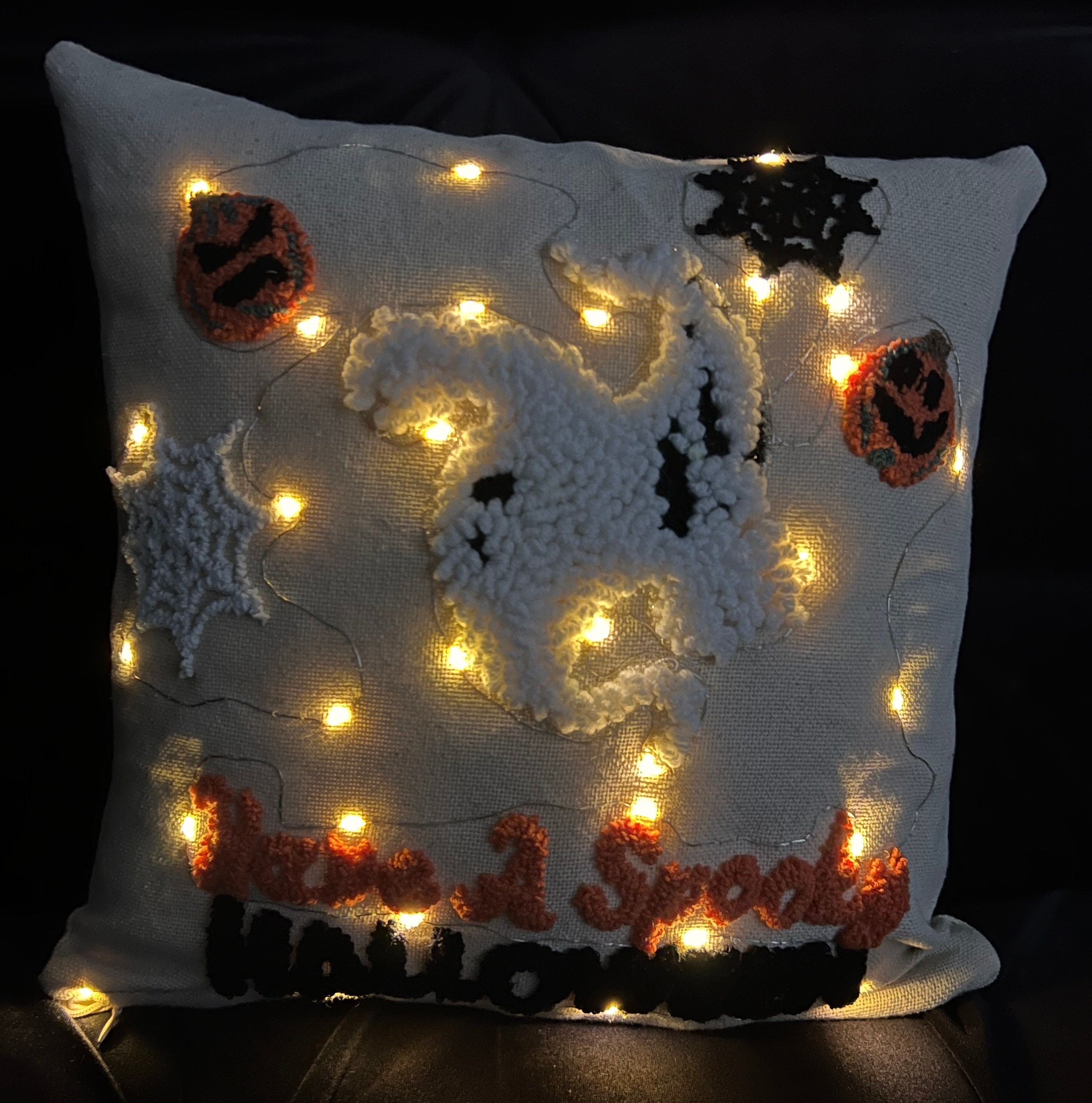 Hand Tufted Halloween Pillow Cover,ghosts Embroidered Cushion