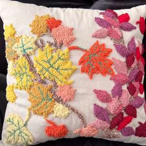 Handmade Fall Decor Needle Pillow Covers 40x40, Maple Leaf Throw Pillow Case, Designed Housewarming Cushion Cases, Embroidered Pillow Insert