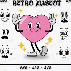 Retro Cartoon Mascot Bundle | Cute Animated Character Faces | Logos, Stickers, Tote Bags  | Old Timey Vintage | 4,000+ Combos Svg Png Jpg