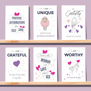 23 afirmaciones de amor propio imprimibles. Tarjetas de afirmación positiva para desarrollar la autoestima y aumentar la confianza. Citas curativas.