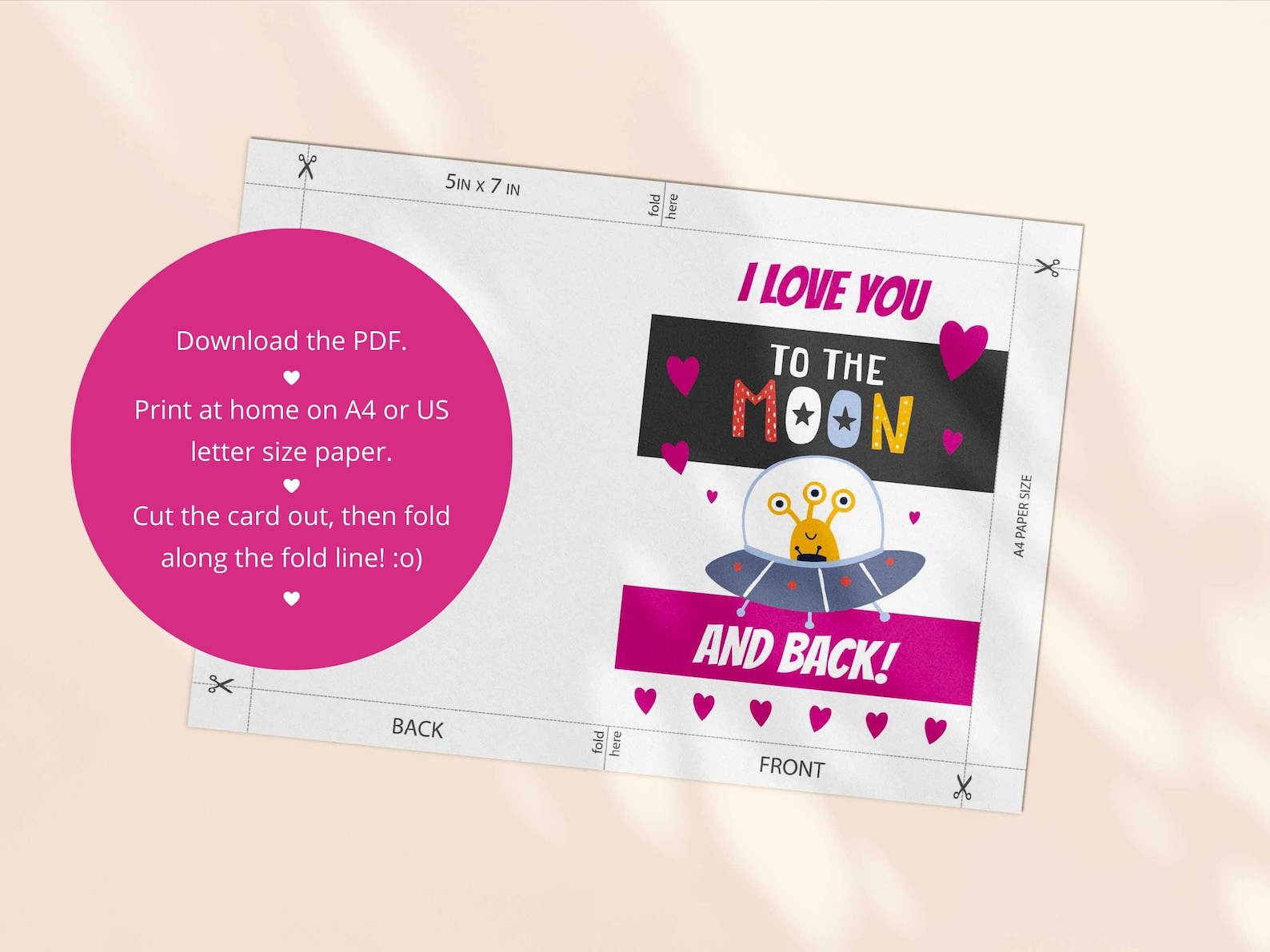 Printable Space Alien Friendship Card: I Love You to the Moon (PDF) - Etsy