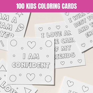 100 tarjetas de afirmación para colorear para niños imprimibles. Hojas para colorear. Tarjetas de actividades de terapia para colorear para niños. Tarjetas de positividad. Rincón tranquilo.