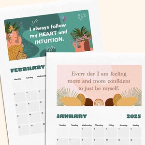 2025 Kalender mit Positiven Affirmationen für starke Frauen. A4, A3 & US Letter. Hochformat. Druckbarer Monatsplaner für Selbstliebe.