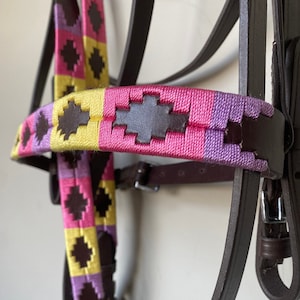 Starburst Draft Horse Bridle With Purple, Pink, And Yellow Stitching