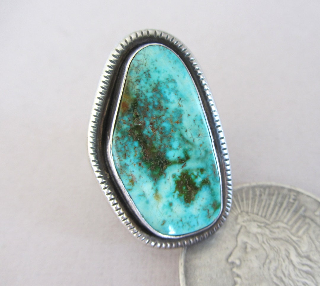 LARGE Sz 13.25 Navajo Signed Vintage Turquoise Sterling Silver Ring - Etsy