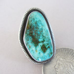 LARGE sz 13.25 Navajo Signed Vintage Turquoise Sterling Silver Ring