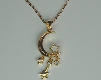 Special  gift moon star necklace. moon necklace. necklace star necklace. mother of pearl crescent and star necklace.