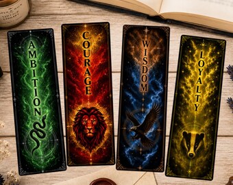 Four Virtues Bookmark Set | Ambition, Courage, Loyalty & Wisdom | Double-Sided Fantasy Bookmarks | Magical Reader Gift