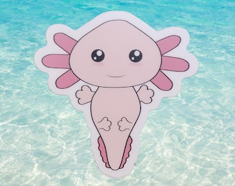 Pink Axolotl Vinyl Sticker | Waterproof | Dishwasher Safe | Weatherproof | Cute Kawaii Die‑Cut Decal | Laptop Water Bottle Sticker