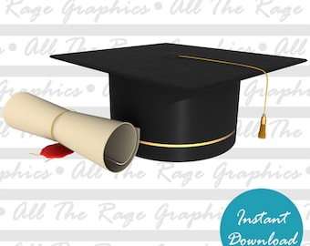 Graduation Cap & Diploma | Instant Digital Download | png jpg svg pdf | Graphic Image | Clip Art | Clipart | Image File