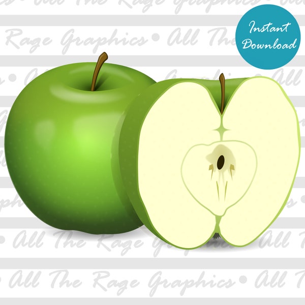 Green Apple | Instant Digital Download | png jpg svg pdf | Graphic Image | Clip Art | Clipart | Image File