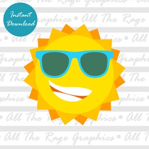 Cool Sun con gafas de sol azules / Descarga digital instantánea / png jpg svg pdf / Imagen gráfica / Clip Art / Clipart / Archivo de imagen / Archivo vectorial