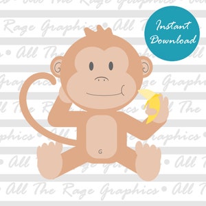 Affe mit Banane | Sofortiger digitaler Download | png jpg svg pdf | Grafisches Bild | Clip Art | Clipart | Bilddatei