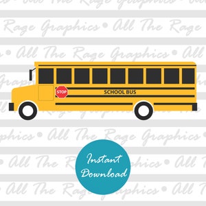 May include: A yellow school bus with black windows, a red stop sign, and the words "SCHOOL BUS" printed on the side. The bus is on a white and gray striped background.