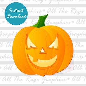 May include: A carved orange pumpkin with a scary face. The pumpkin has a wide, toothy grin with a pointed nose and glowing eyes.