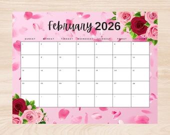February 2026 Printable Monthly Calendar | Instant Digital Download | PDF JPG JPEG