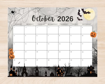 October 2026 Printable Monthly Calendar | Instant Digital Download | PDF JPG JPEG