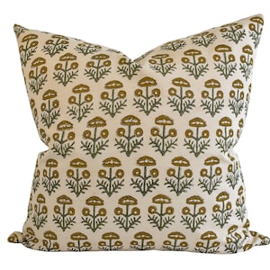 Indian Block Print Pillow Cover - Olive, Sage, Ochre