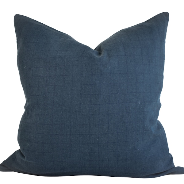 Linen Pillow Cover - Indigo Window Pane
