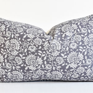 Hmong Floral Block Print Pillow Cover Blue Gray image 7