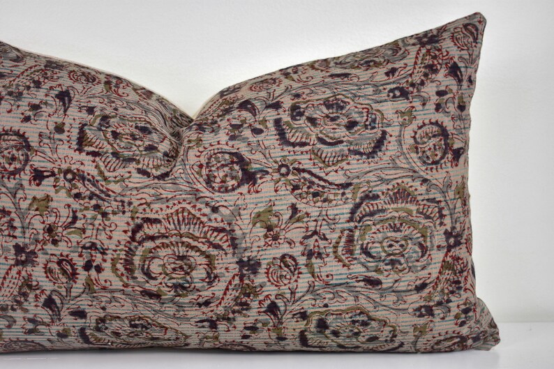 Indian Block Print Pillow Cover Blue Gray, Olive, Rust image 9