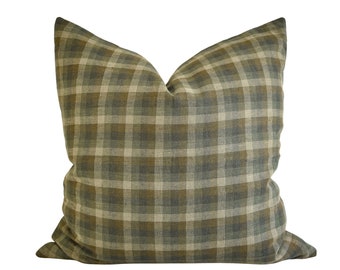 Linen Pillow - Olive and Khaki Gingham