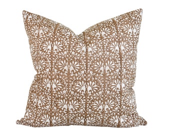 Indian Block Print Pillow Cover - Nutmeg and Ivory