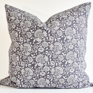 Hmong Floral Block Print Pillow Cover Blue Gray image 2