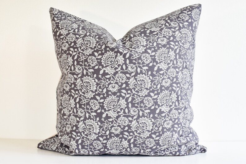 Hmong Floral Block Print Pillow Cover Blue Gray image 2