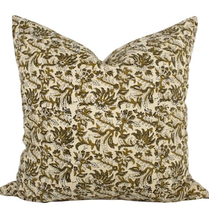 Indian Block Print Pillow Cover - Ochre and Olive