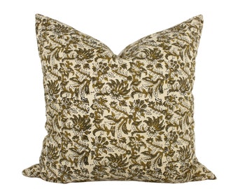 Indian Block Print Pillow Cover - Ochre and Olive