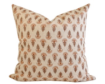 Indian Block Print Pillow Cover - Rust, Tan, Earth