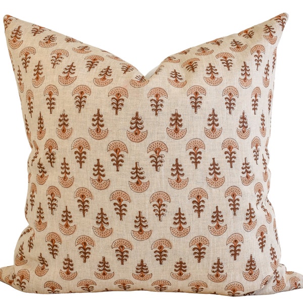 Indian Block Print Pillow Cover - Rust, Tan, Earth