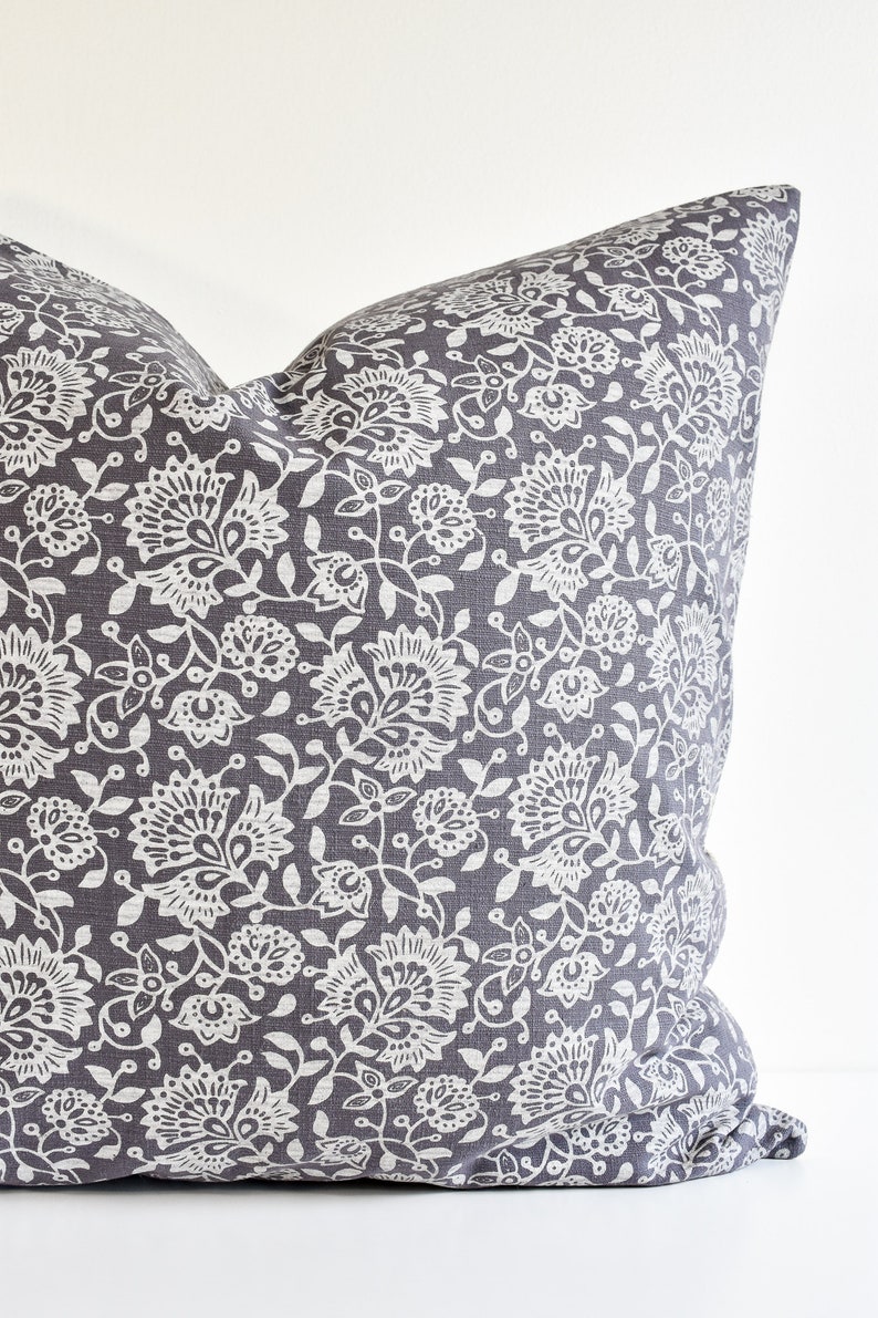 Hmong Floral Block Print Pillow Cover Blue Gray image 4