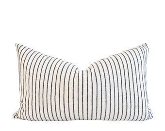 Hmong Organic Woven Striped Pillow Cover - Ivory and Black