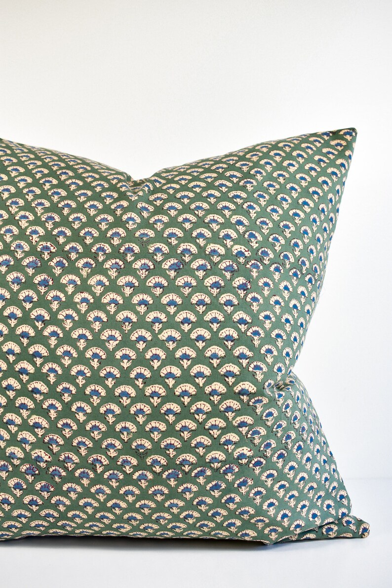 Indian Block Print Pillow Cover Moss and Indigo Etsy