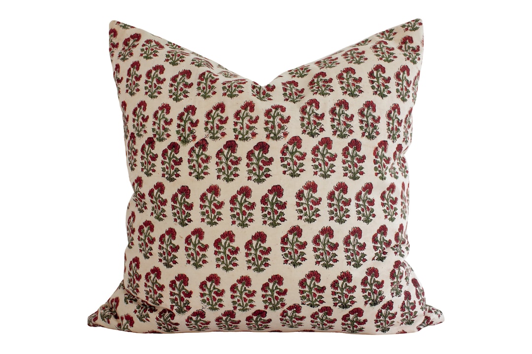 Indian Block Print Pillow Cover Rust and Olive Etsy