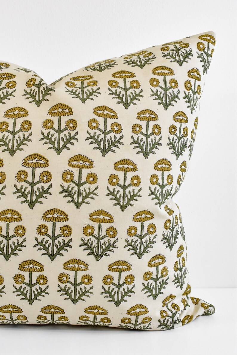 Indian Block Print Pillow Cover Olive Sage Ochre Etsy