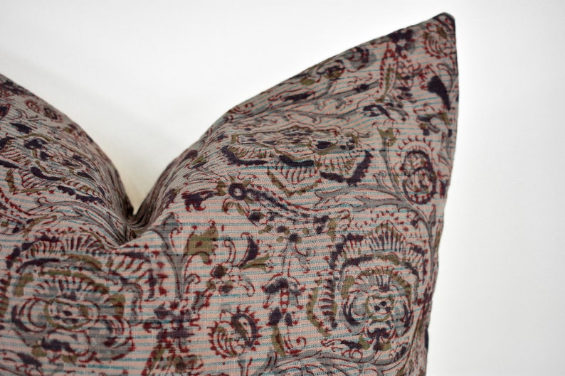 Indian Block Print Pillow Cover Blue Gray, Olive, Rust image 10